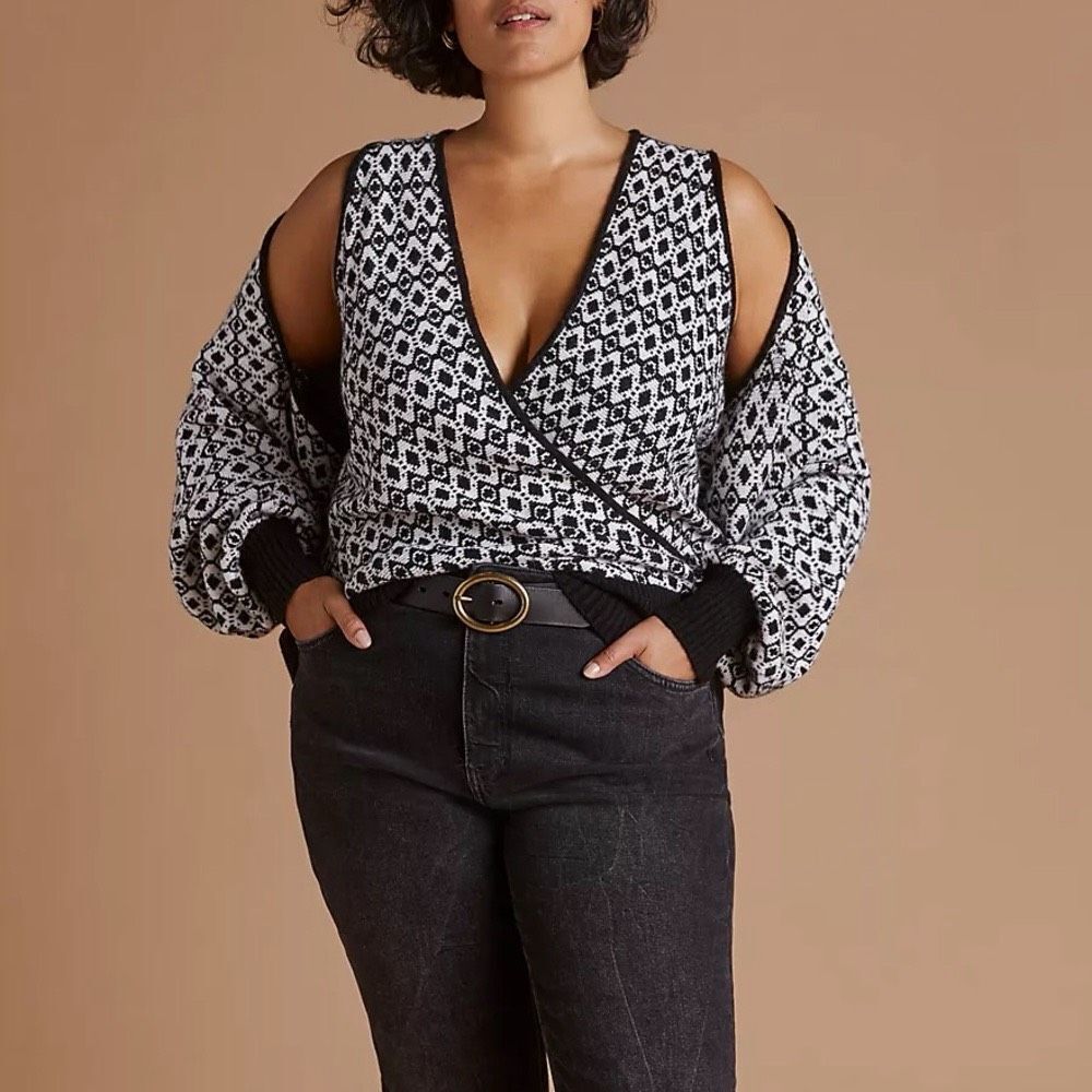 Anthropologie Maeve Geometric Knit Sweater Vest Shrug Set Large Black White Larg
